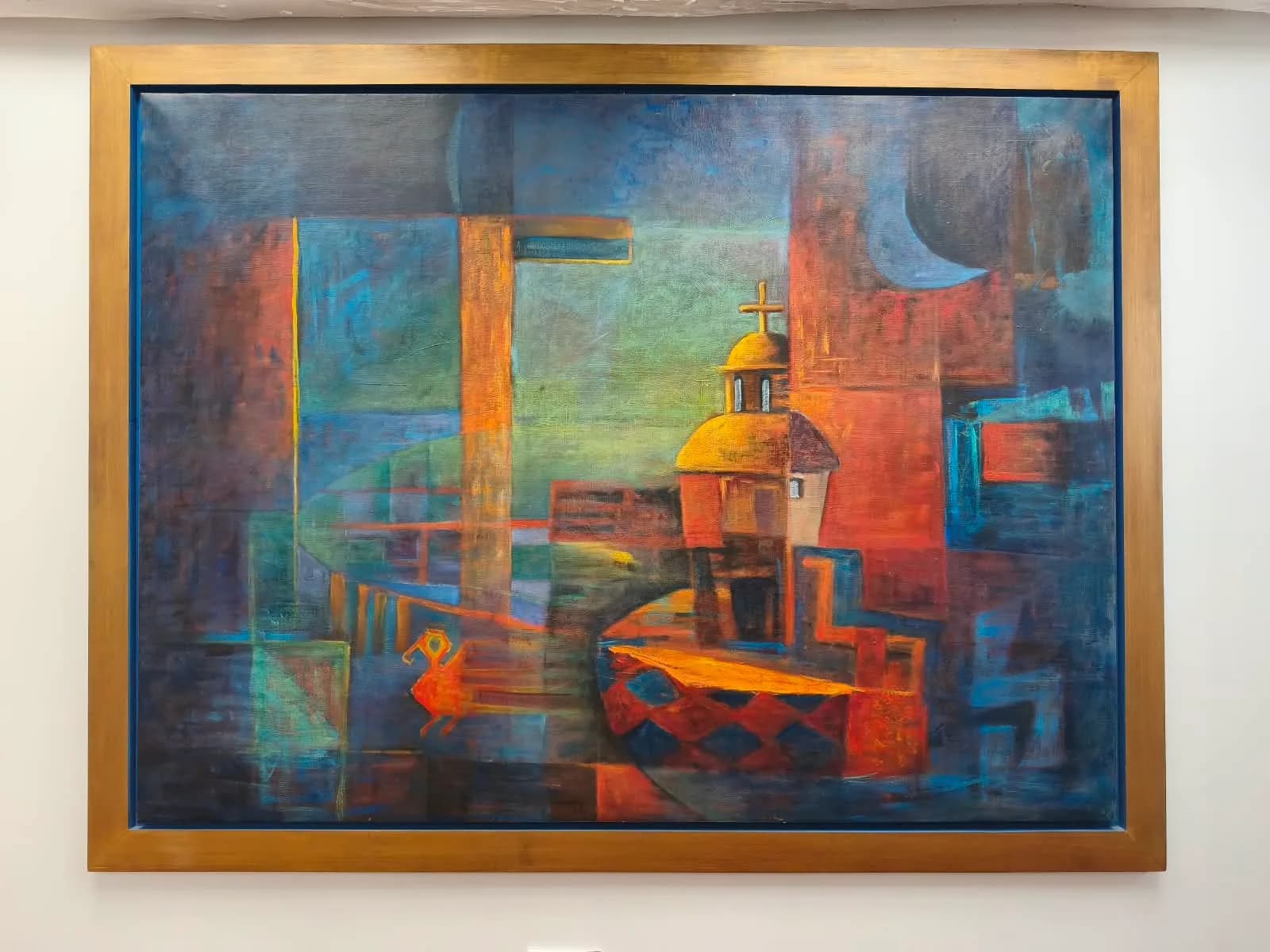 Pintura abstracta de arquitectura cajamarquina de la colección del hotel